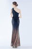 Load image into Gallery viewer, Glitter Black Beaded Bodycon Feather Slope-Neck One-Shoulder Evening Dress With Slit