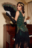 Load image into Gallery viewer, Green V Neck 1920s Great Gatsby Dress