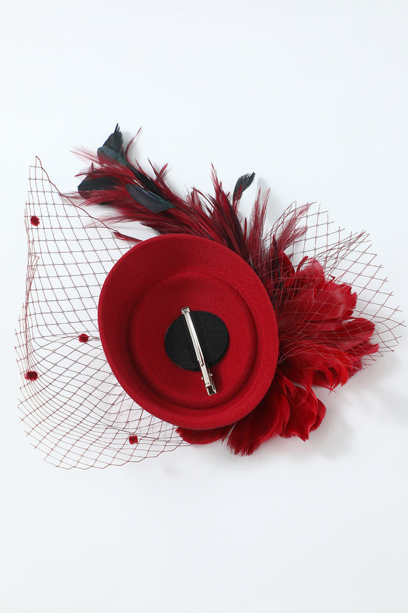 Load image into Gallery viewer, 1920s Burgundy Feathere Headband