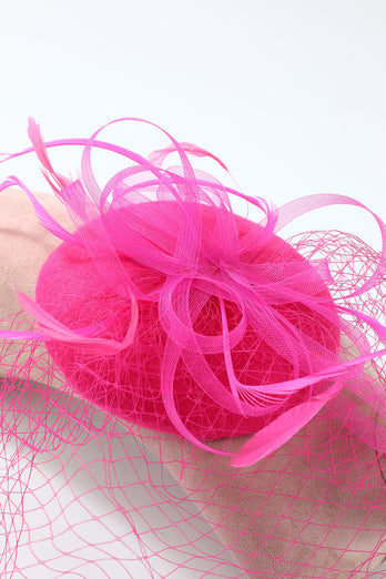 1920s Fuchsia Women Headband With Veil