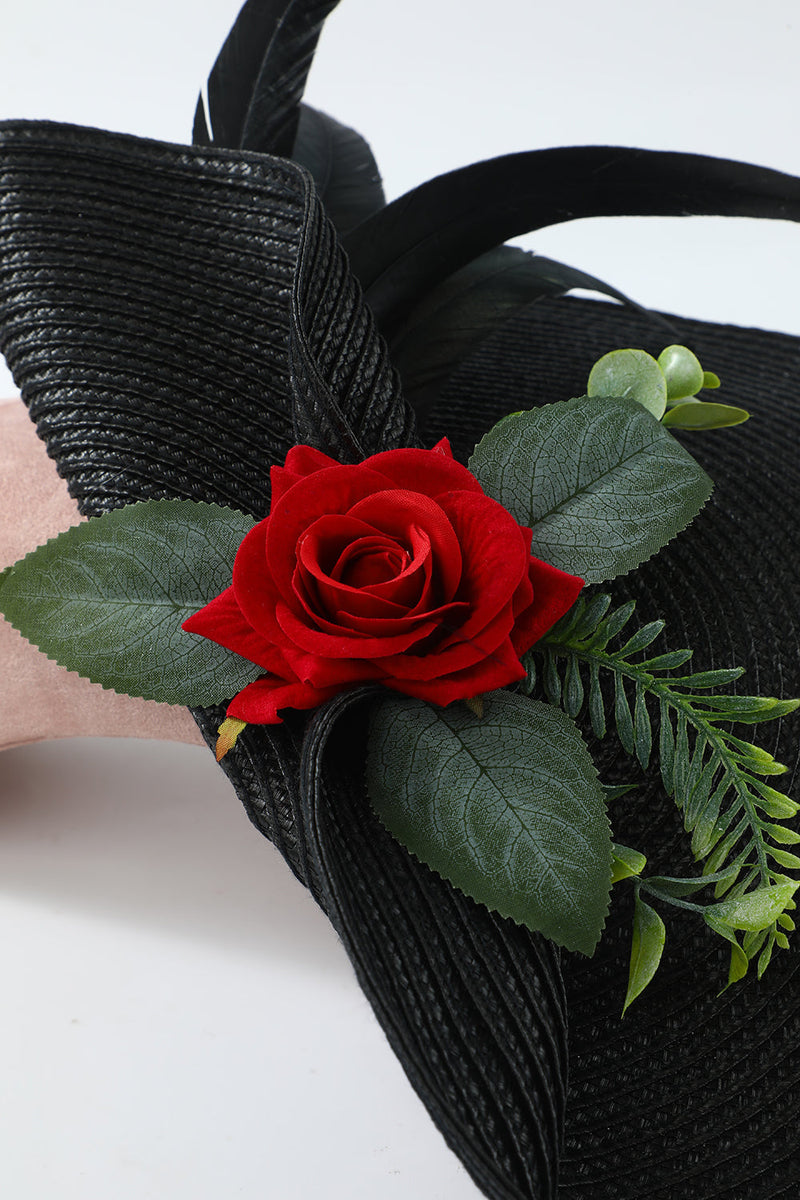 Load image into Gallery viewer, 1920s Black Headband with Flower