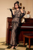 Load image into Gallery viewer, Black Ivory 1920s Formal Party Dress