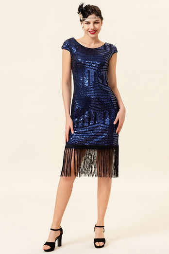 Blue Round Neck 1920s Flapper Dress