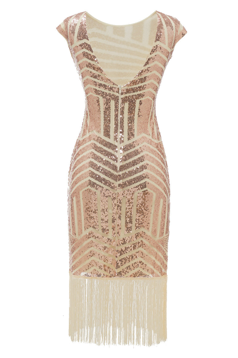 Load image into Gallery viewer, Blush Round Neck 1920s Flapper Dress