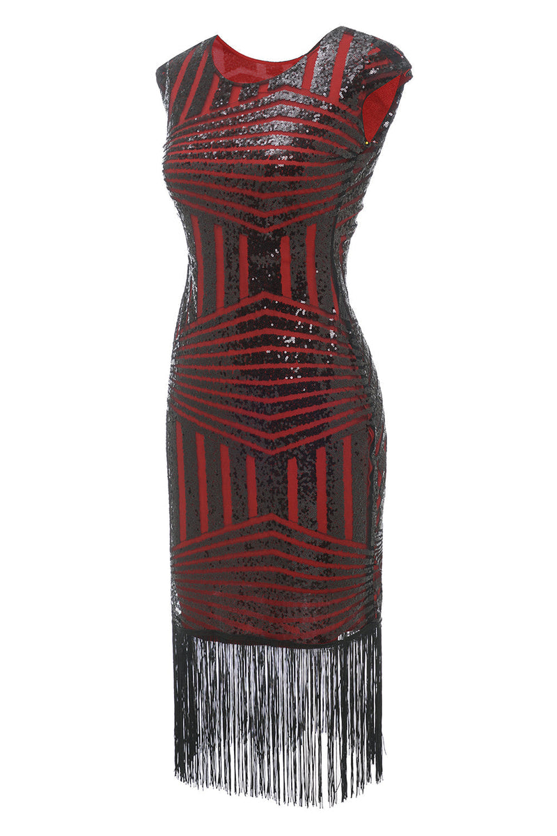 Load image into Gallery viewer, Red Round Neck 1920s Flapper Dress