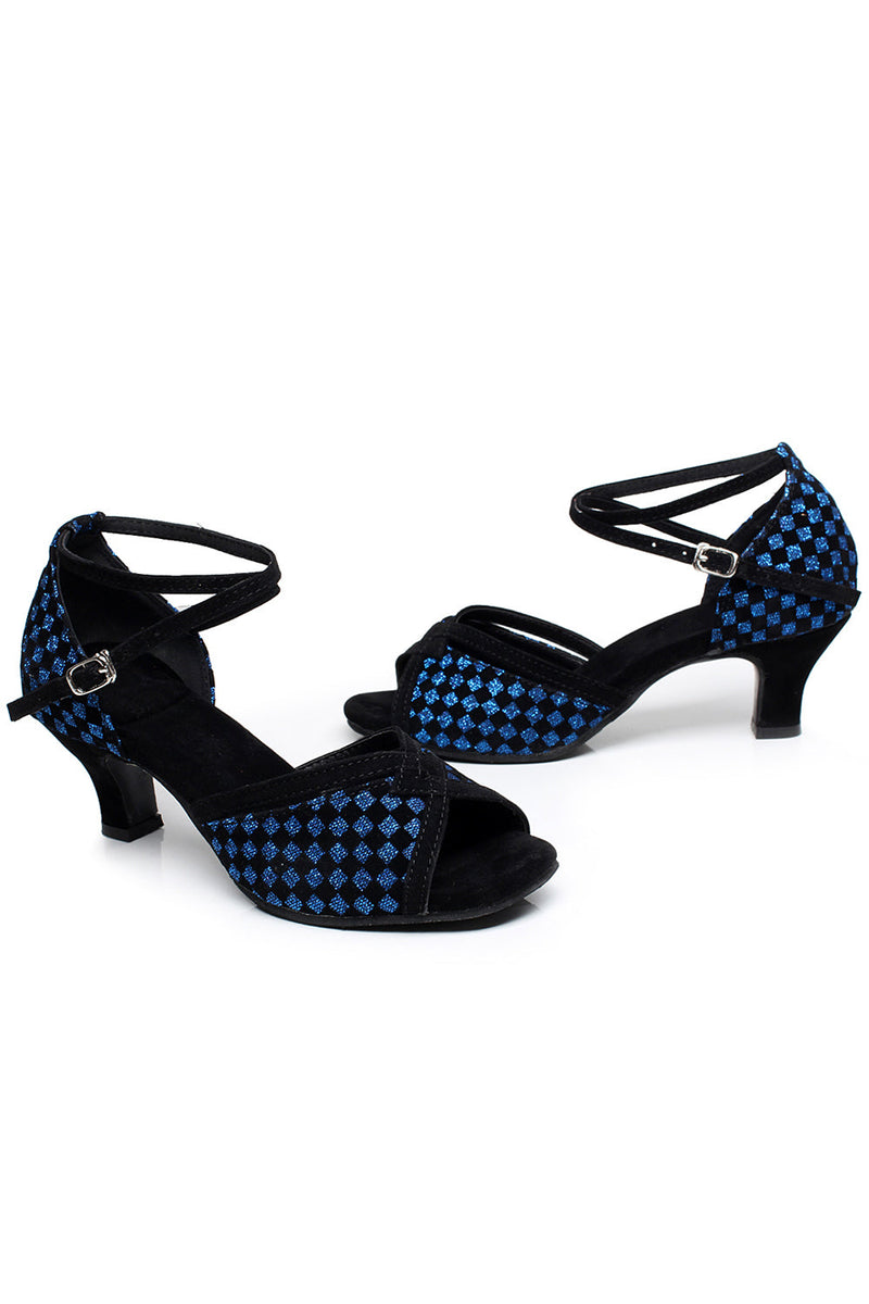 Load image into Gallery viewer, Blue Plaid Pointed Sandal 1920s Heel