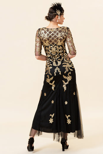 Black Golden Sequins 1920s Dress