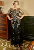 Load image into Gallery viewer, Black Golden Plus Size 1920s Sequins Dress