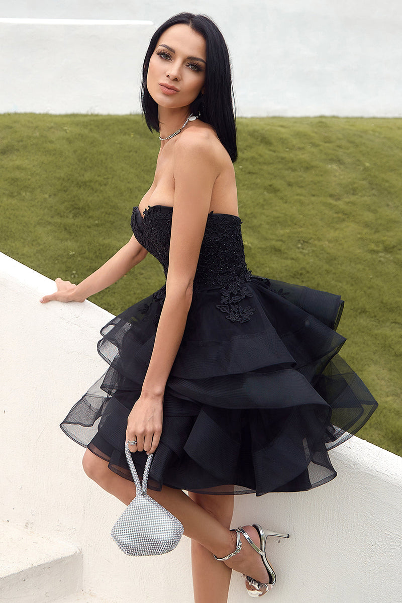 Load image into Gallery viewer, Cute Strapless Tulle Black Graduation Dress