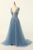 Load image into Gallery viewer, Blue Tulle Formal Dress with Appliques