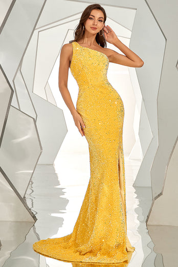 One Shoulder Sequined Mermaid Formal Dress