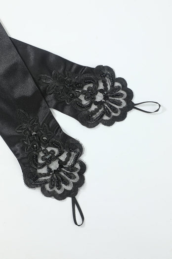 Black Six Pieces Necklace Gloves 1920s Party Accessories