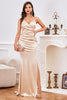 Load image into Gallery viewer, Champagne Spaghetti Straps Mermaid Evening Dress with Slit