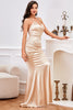 Load image into Gallery viewer, Champagne Spaghetti Straps Mermaid Evening Dress with Slit