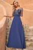 Load image into Gallery viewer, Grey Blue 3/4 Sleeves Mothe Of The Bride Dress