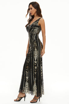 Sequin V-neck Sheath Long Formal Dress