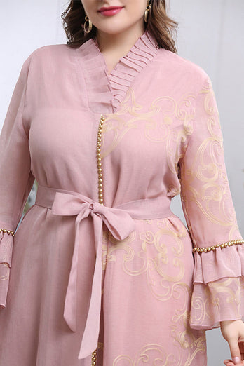 Plus Size Pink Mother of The Bride Dress with Sleeves