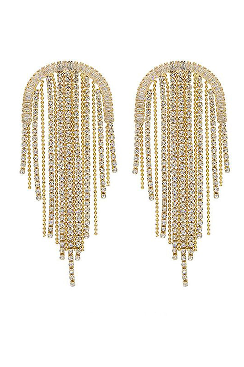 Load image into Gallery viewer, Golden Tassel Rhinestones Earrings