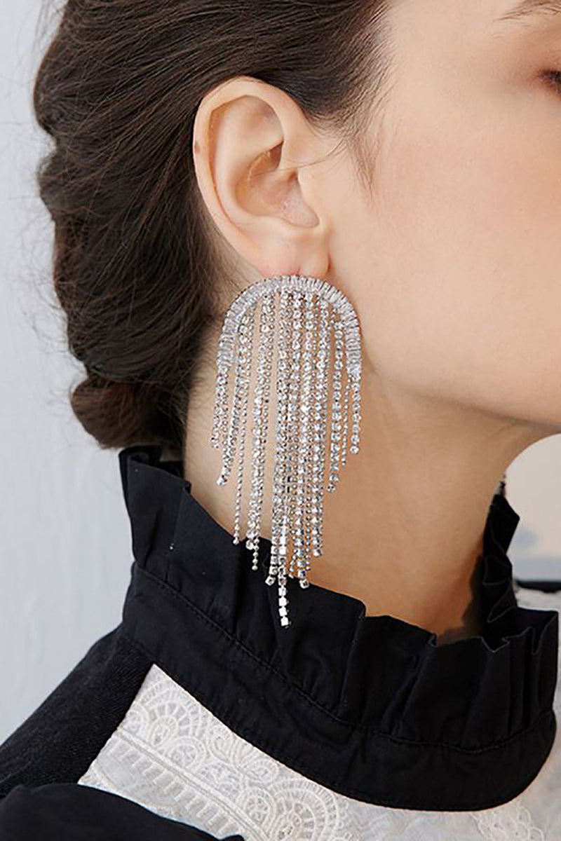 Load image into Gallery viewer, Golden Tassel Rhinestones Earrings