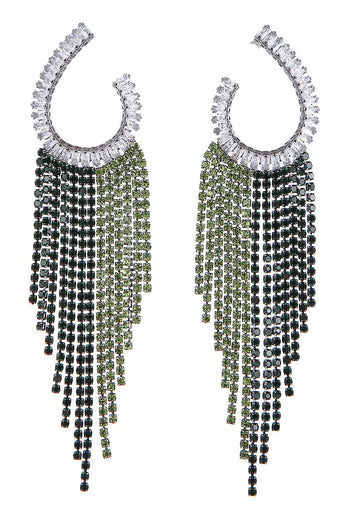 Rhinestones Green Tassel Earrings