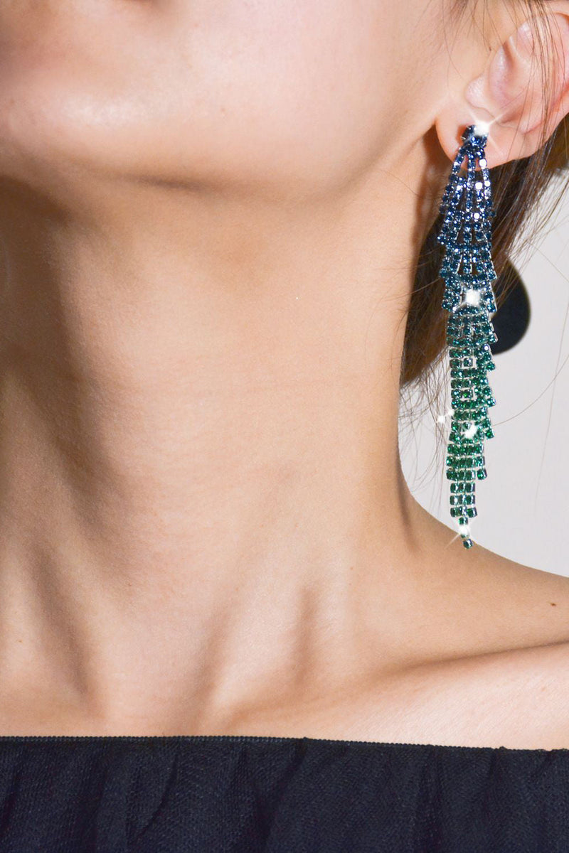 Load image into Gallery viewer, Tassel Gradient Colored Rhinestones Long Earrings