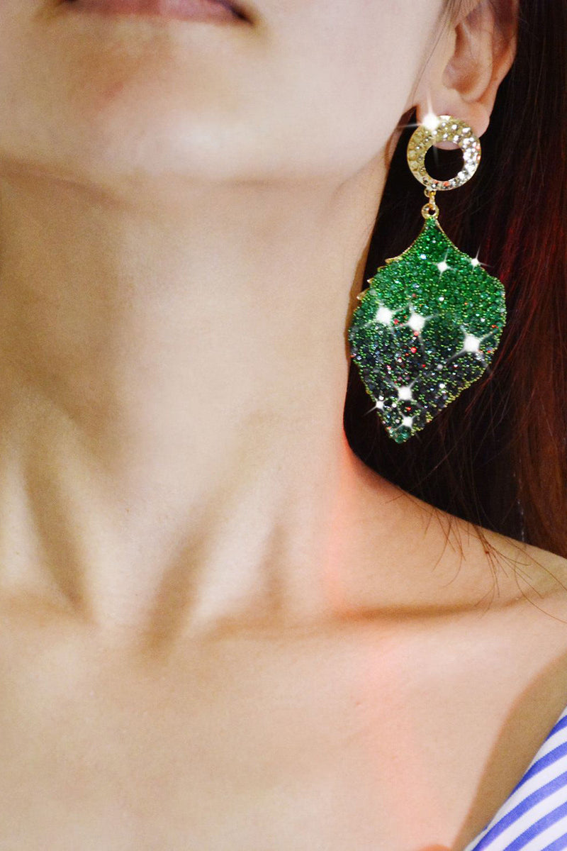 Load image into Gallery viewer, Leaves Alloy Rhinestones Geometric Earrings