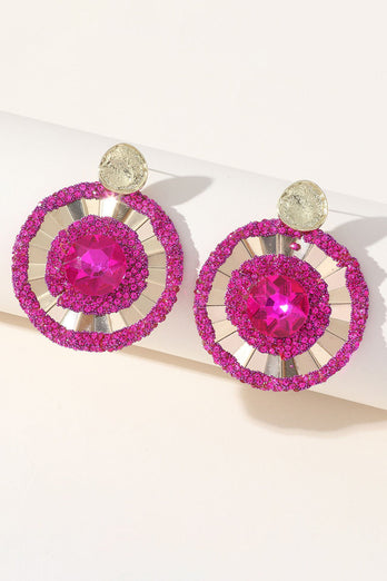 Alloy Rhinestones Fuchsia Round Earrings