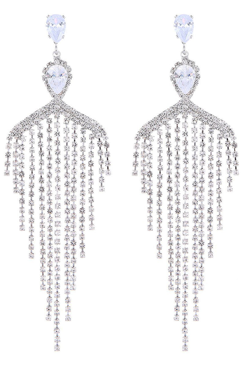 Load image into Gallery viewer, Silver Zircon Tassel Rhinestones Earrings