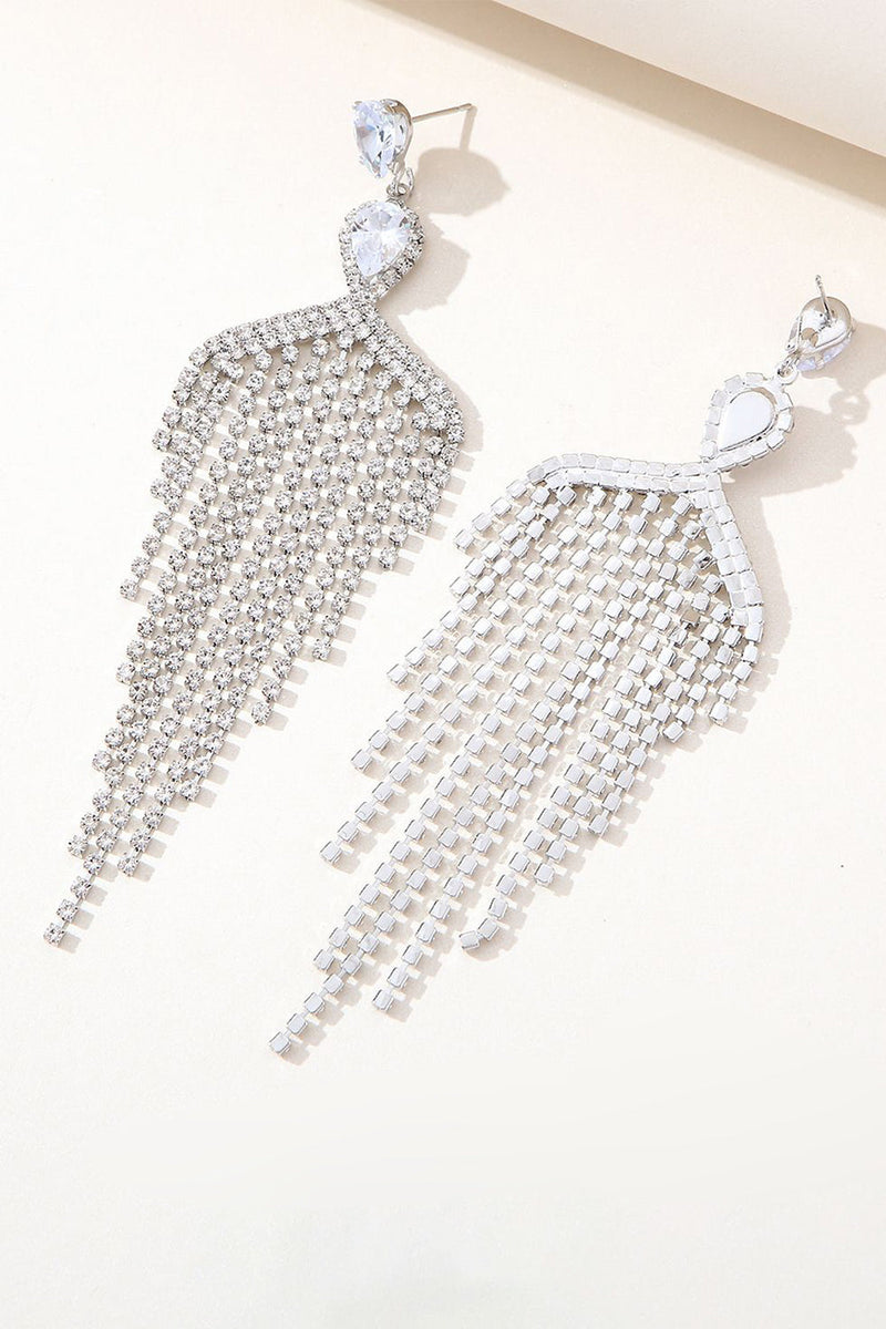 Load image into Gallery viewer, Silver Zircon Tassel Rhinestones Earrings