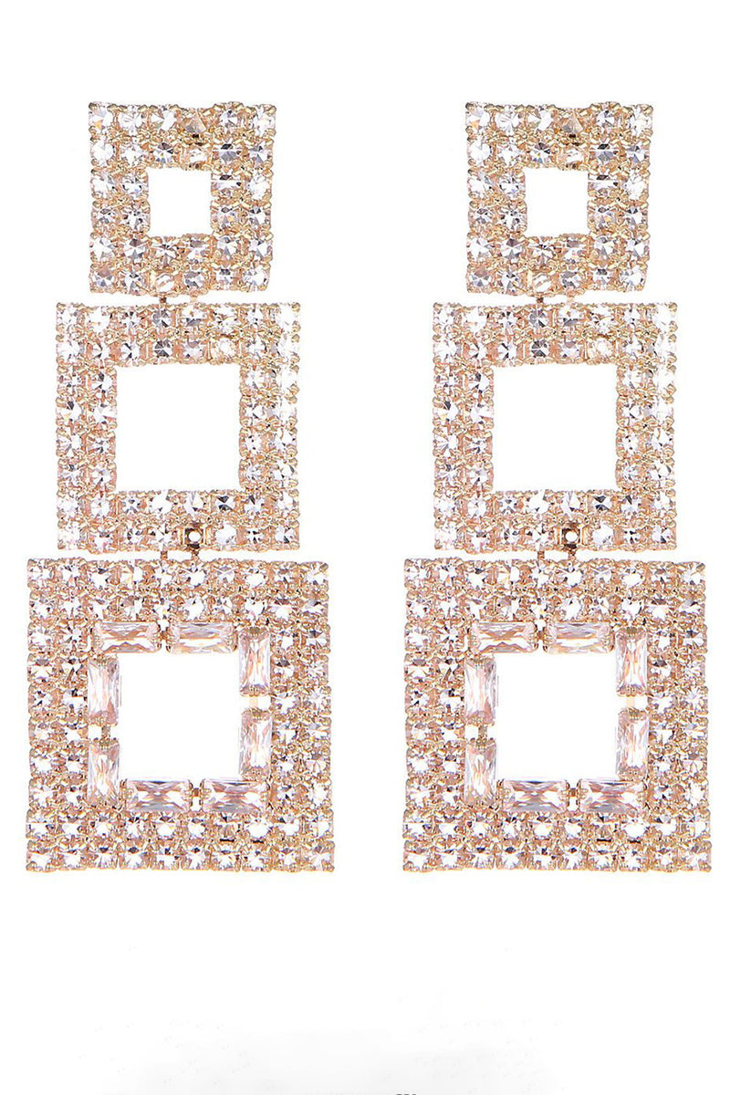 Load image into Gallery viewer, Rhinestones Geometric Patchwork Square Earrings