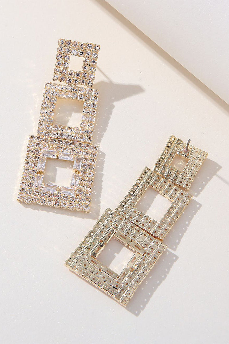 Load image into Gallery viewer, Rhinestones Geometric Patchwork Square Earrings