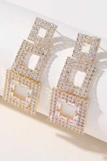 Rhinestones Geometric Patchwork Square Earrings