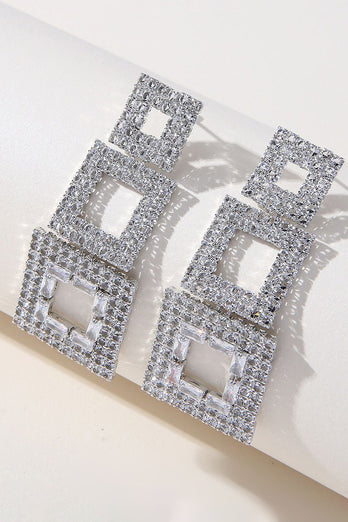 Rhinestones Geometric Patchwork Square Earrings