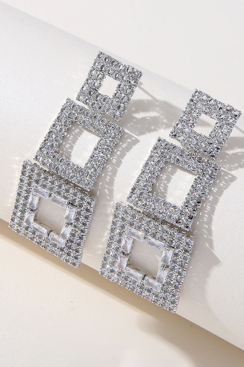 Load image into Gallery viewer, Rhinestones Geometric Patchwork Square Earrings