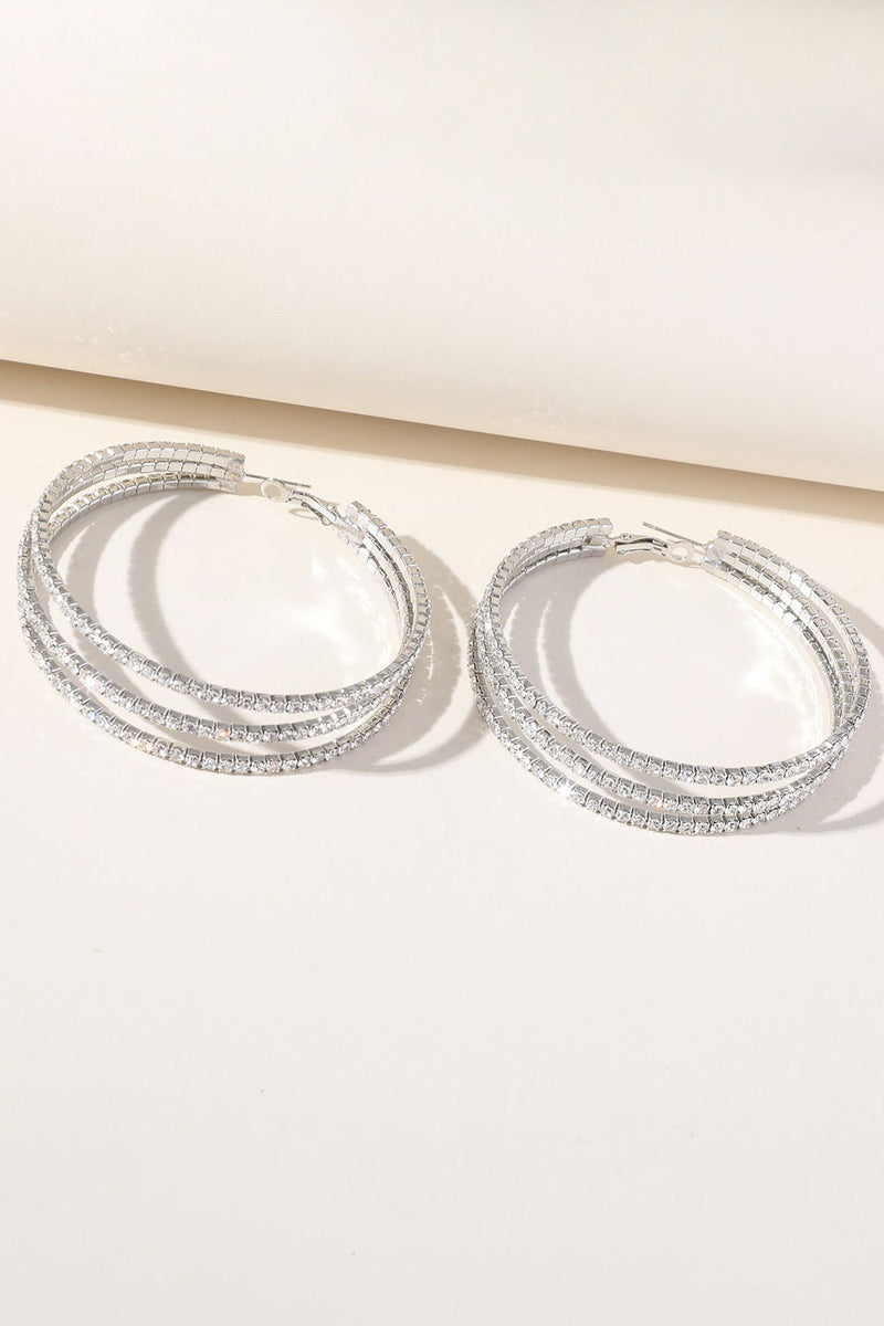 Load image into Gallery viewer, Silver Rhinestones Round Hoop Earrings