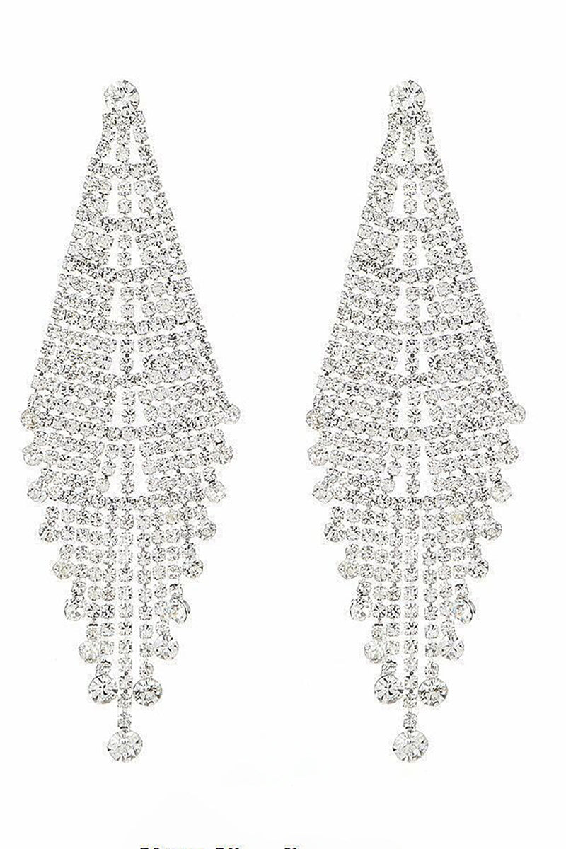 Load image into Gallery viewer, Shiny Silver Long Rhinestones Earrings