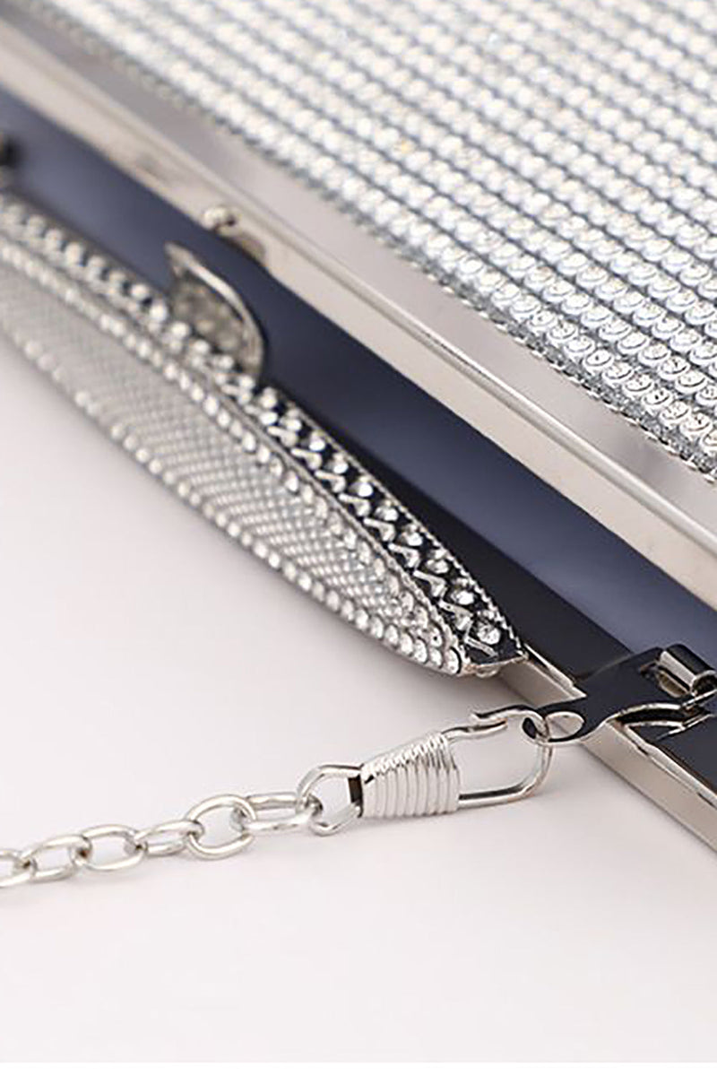 Load image into Gallery viewer, Silver Rhinestone Evening Clutch Bag