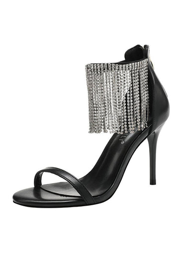 Black Rhinestone Thick High Heels