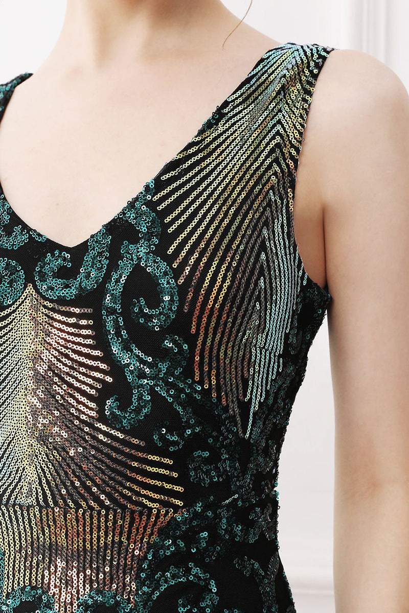 Load image into Gallery viewer, Dark Green Sequins Sheath Long 1920s Dress