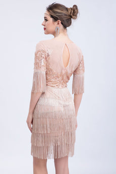 Blush Fringes 1920s Dress with Beading