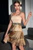 Load image into Gallery viewer, Sparkly Khaki Sequins Cocktail Party Dress with Fringes