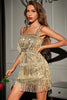 Load image into Gallery viewer, Sparkly Golden Sequins Cocktail Party Dress with Fringes