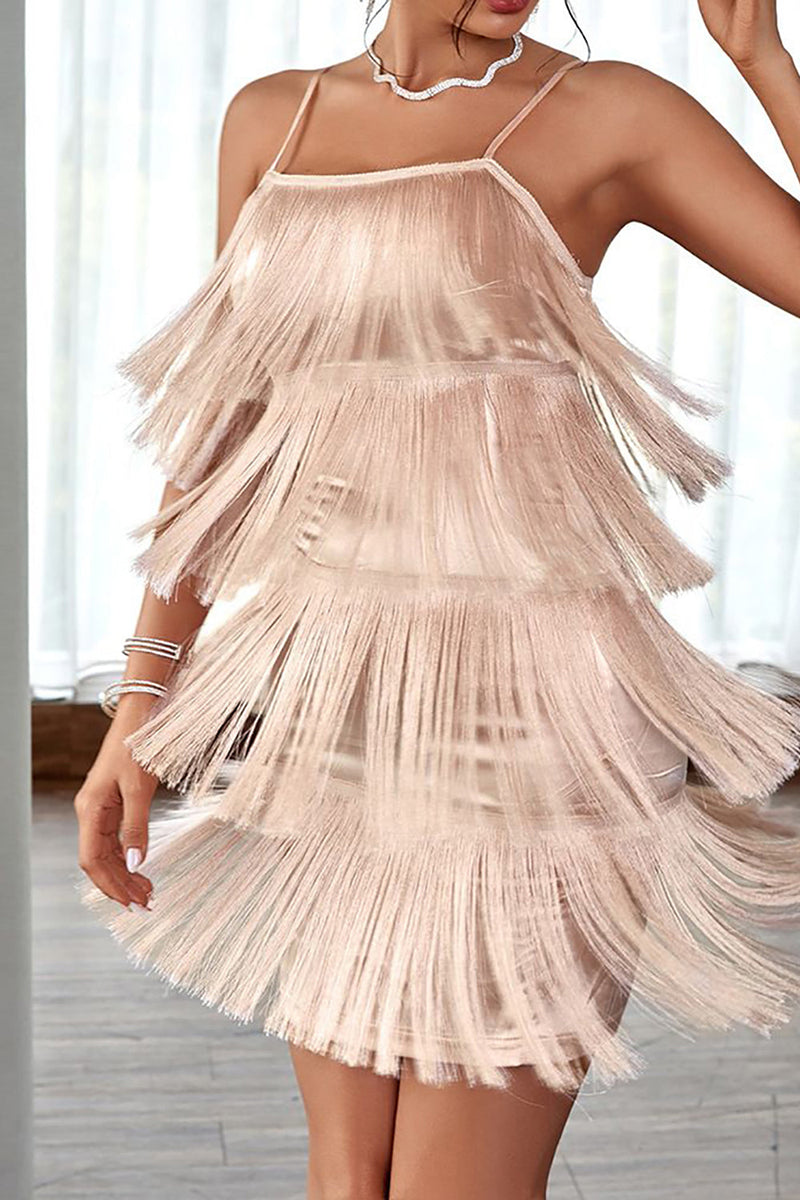 Load image into Gallery viewer, Blush Spaghetti Straps Short Cocktail Party Dress with Fringes