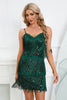 Load image into Gallery viewer, Spaghetti Straps Champange Semi Formal Dress with Fringes