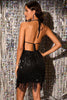 Load image into Gallery viewer, Sparkly Halter Backless Sequins Black Semi Formal Dress with Fringes