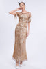 Load image into Gallery viewer, Champagne Beaded Long Gatsby Fringed Flapper Dress