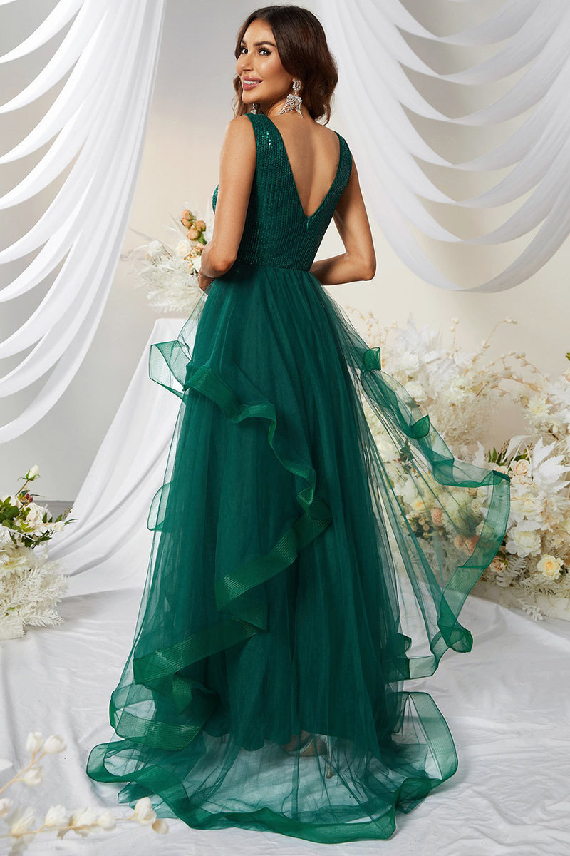 Load image into Gallery viewer, A-Line Sleeveless Dark Green Long Formal Dress