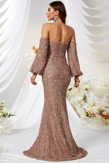 Mermaid Strapless Sequins Corset Formal Dress with Slit