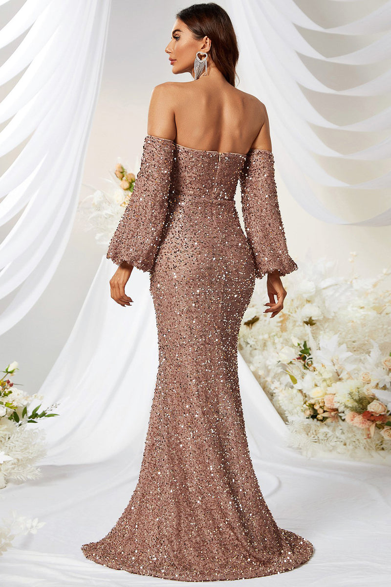 Load image into Gallery viewer, Mermaid Strapless Sequins Corset Formal Dress with Slit