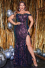 Load image into Gallery viewer, Mermaid Plus Size Sparkly Off The Shoulder Dark Purple Formal Dress with Slit